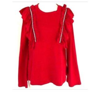 Moelleux Red Bell Sleeve Ruffle Top Long Sleeves